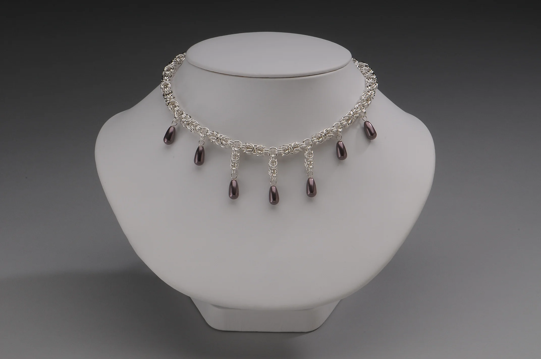 Sterling Silver Byzantine Burgundy Drop Collar