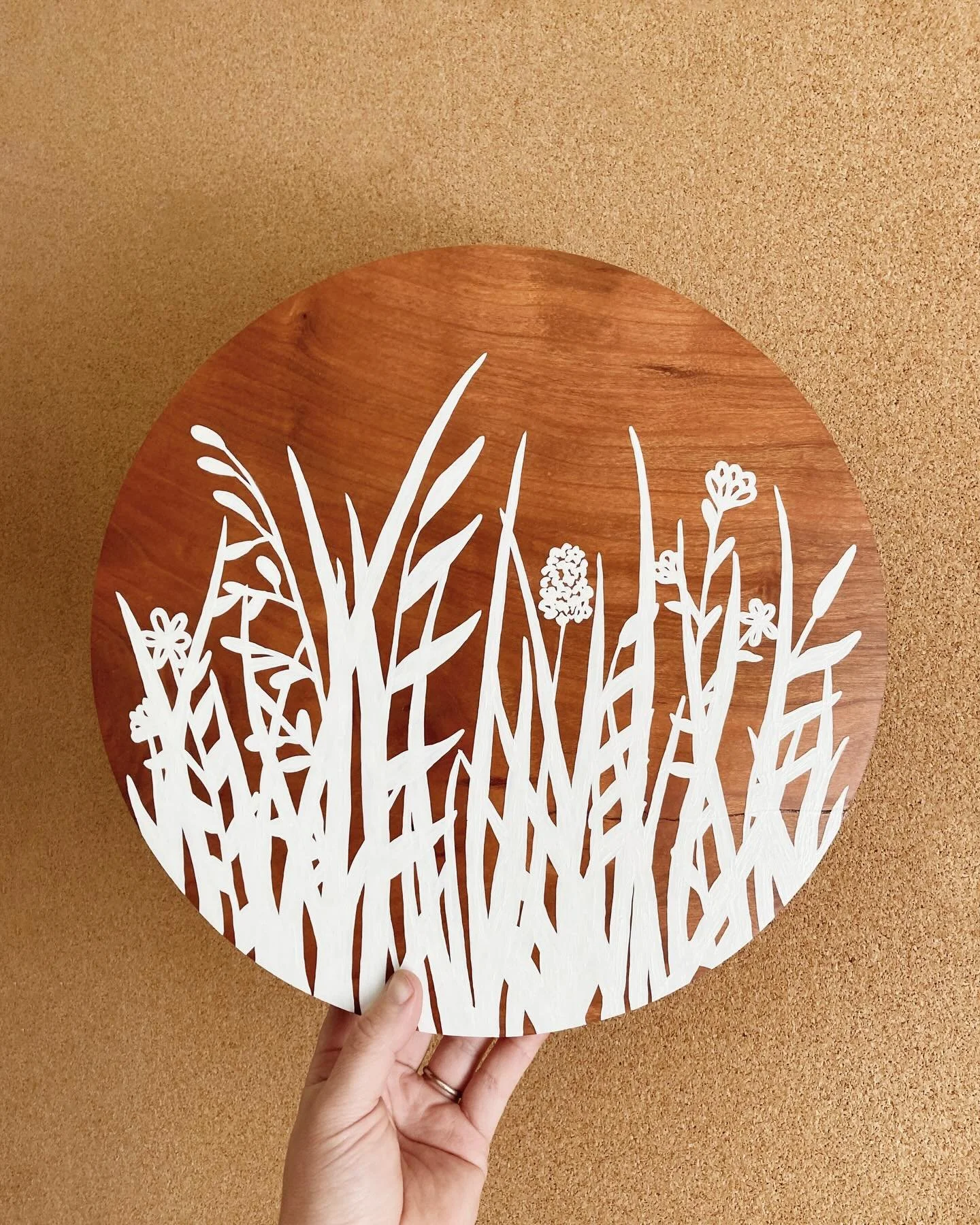 We finished a few brand new wall art pieces just in time for @bloomflowerandhome this weekend! Come by our booth to see this one tomorrow! It&rsquo;s all hand painted in white acrylic gouache on a beautiful piece of cherry. I&rsquo;m thinking about m