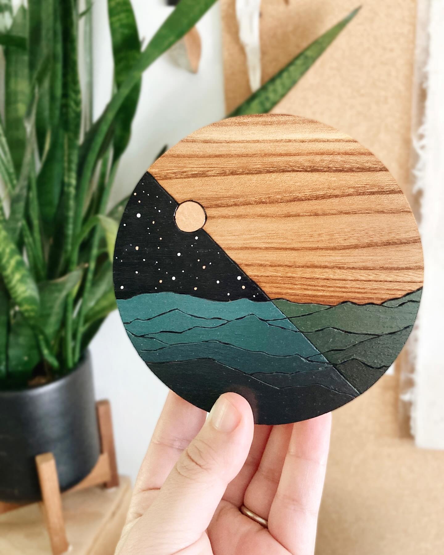 We have a few brand new pieces on display this weekend at @paradise_city_arts in Northampton, MA! This little original is made from elm and then woodburned by hand and hand painted with acrylic and watercolor paint. Come by to see at booth 308 in bui