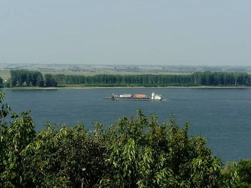 The Danube with a view of the ferry crossing from Romania