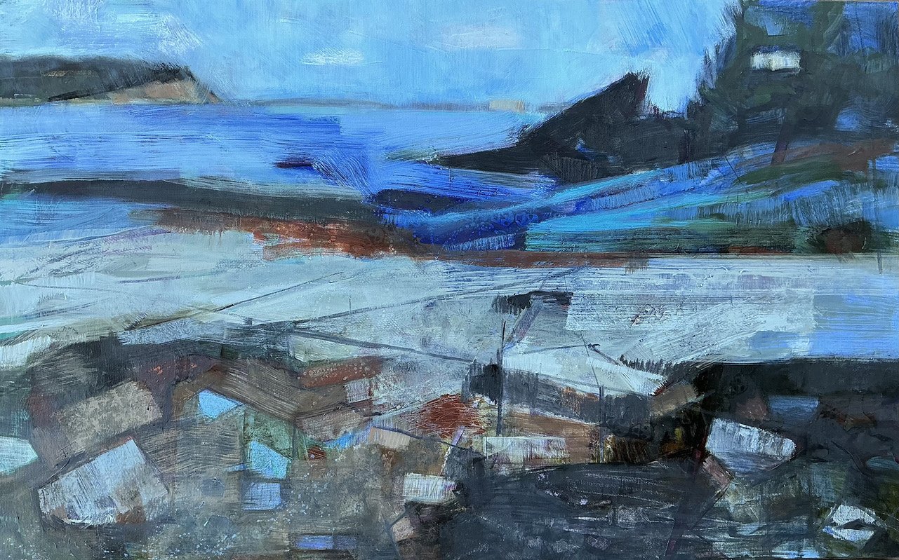 Sally's Rock to Peddocks Island; 2026; oil/canvas, 30 x 48 inches