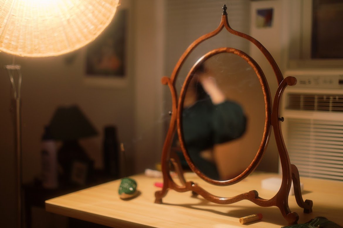  Skeleton Mirror  2023  Mahogany, ebony, glass  Photo credit: Adriana Arguijo 