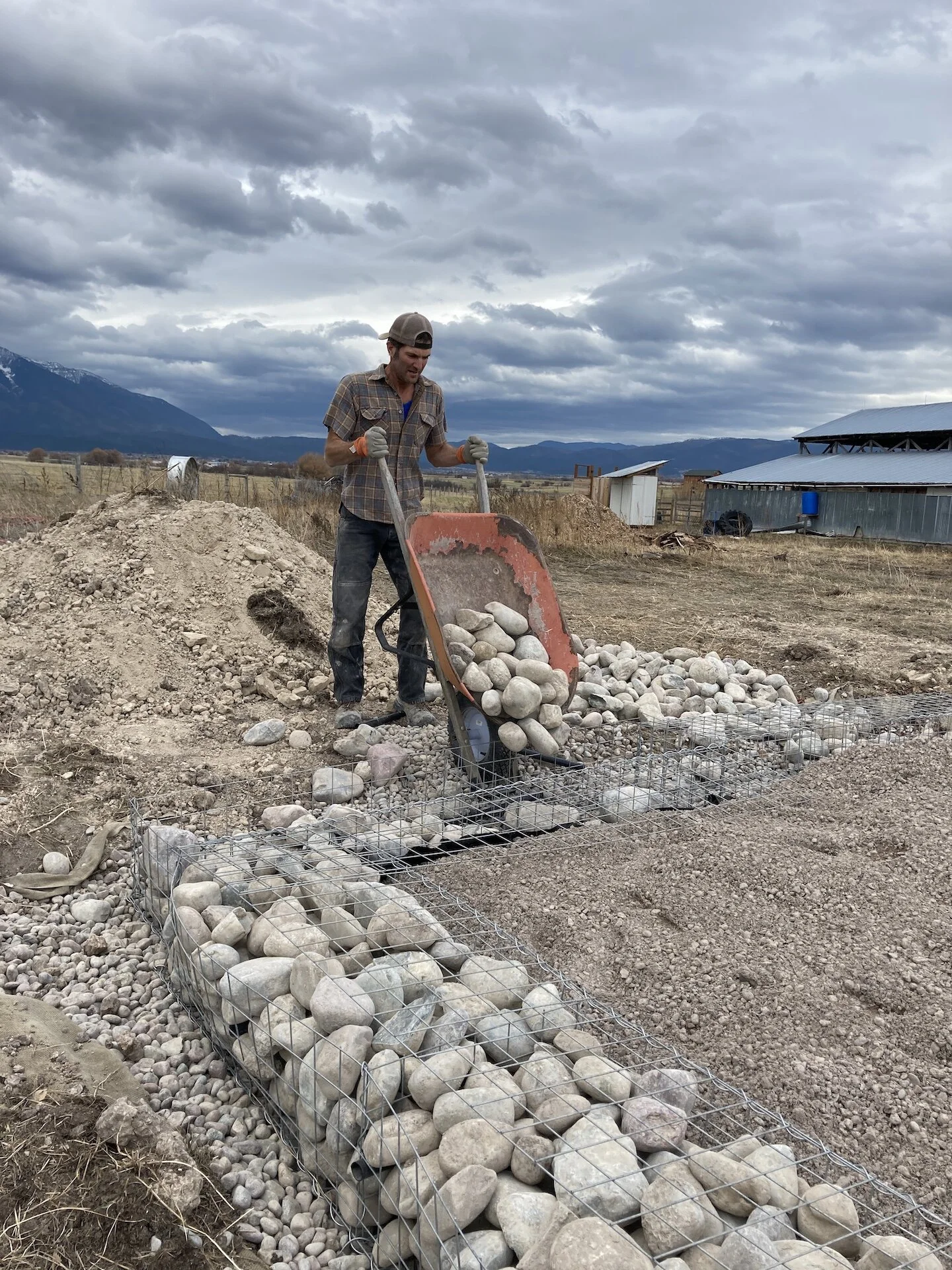  Filling Gabions with rock and other concrete debris sitting around the farm.  