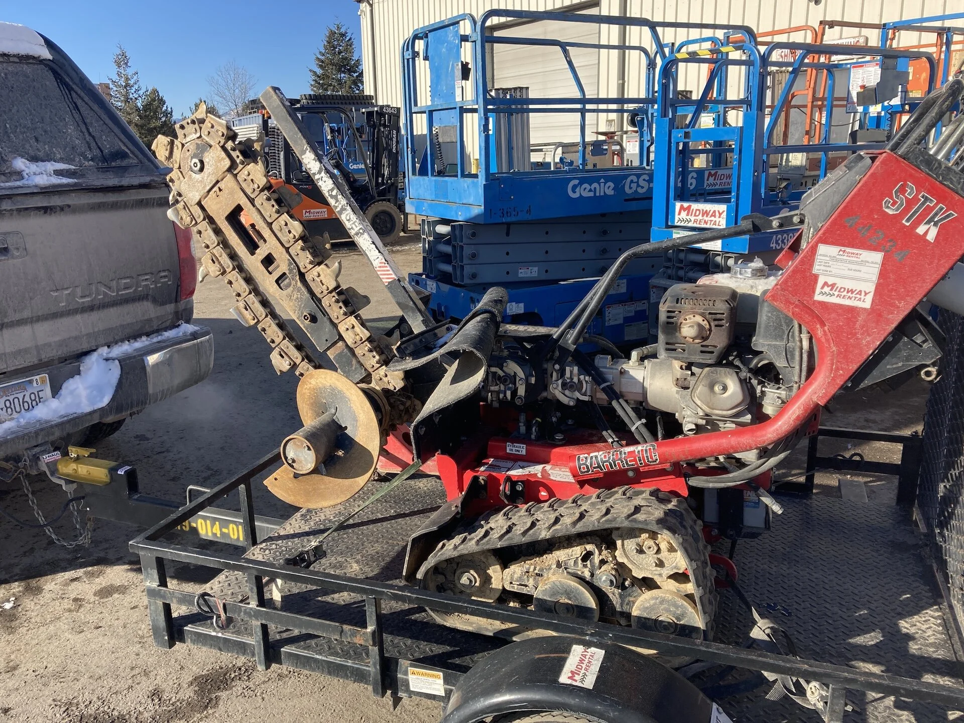 Next step was to put in some power so we could run heat in there to get started on the inside mudding.  I rented a trencher over Christmas time to put in an electrical line over ~ 200 foot run.   