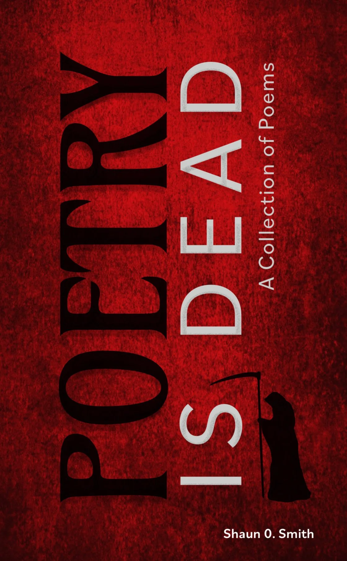 Book cover with a red textured background, the title 'OEDIPUS DIED' in large black and white text, and a silhouette of a man holding a cane.
