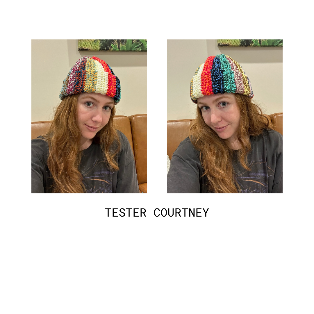 scrap beanie made using ur gf pattern