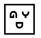 A simple black and white line drawing of a smiling face inside a square.