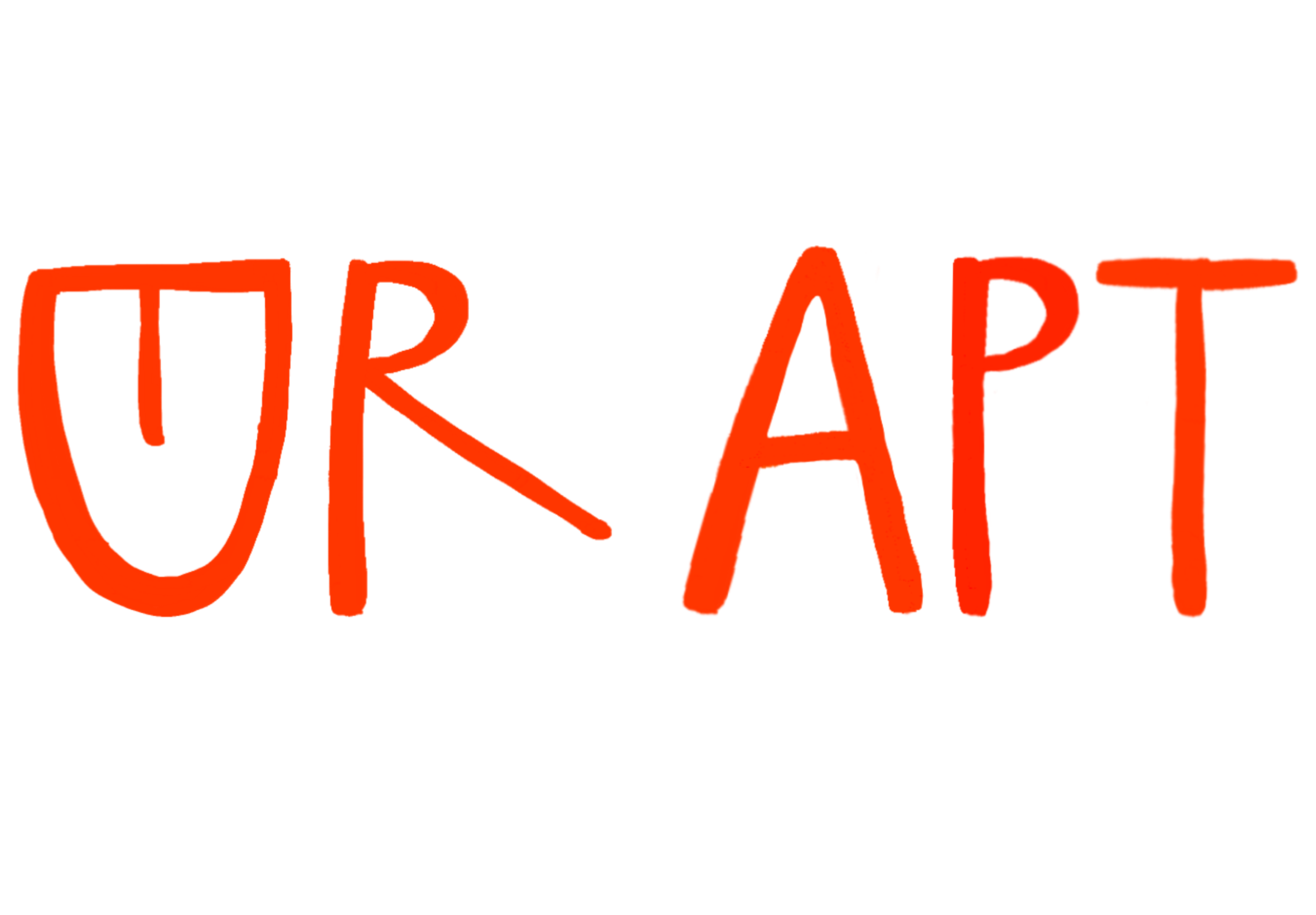 Red handwritten text saying 'UR ART' with a black background.