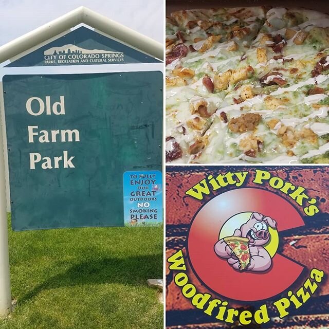 Come join us tonight at Old Farm Park! We're gonna be serving up our #woodfiredpizzas from 4-7pm. Check out our full menu at wittypork.com and give us a call at 719 426-1090 for timely pickups #pizza #woodfiredpizza #Brickovenpizza #localpizza #COSpi