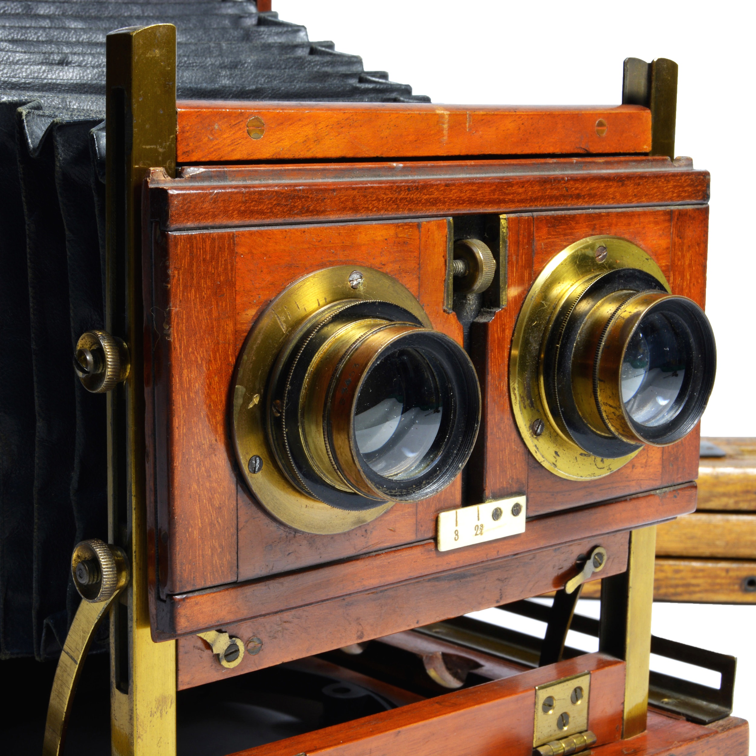 Antique half plate folding stereo camera