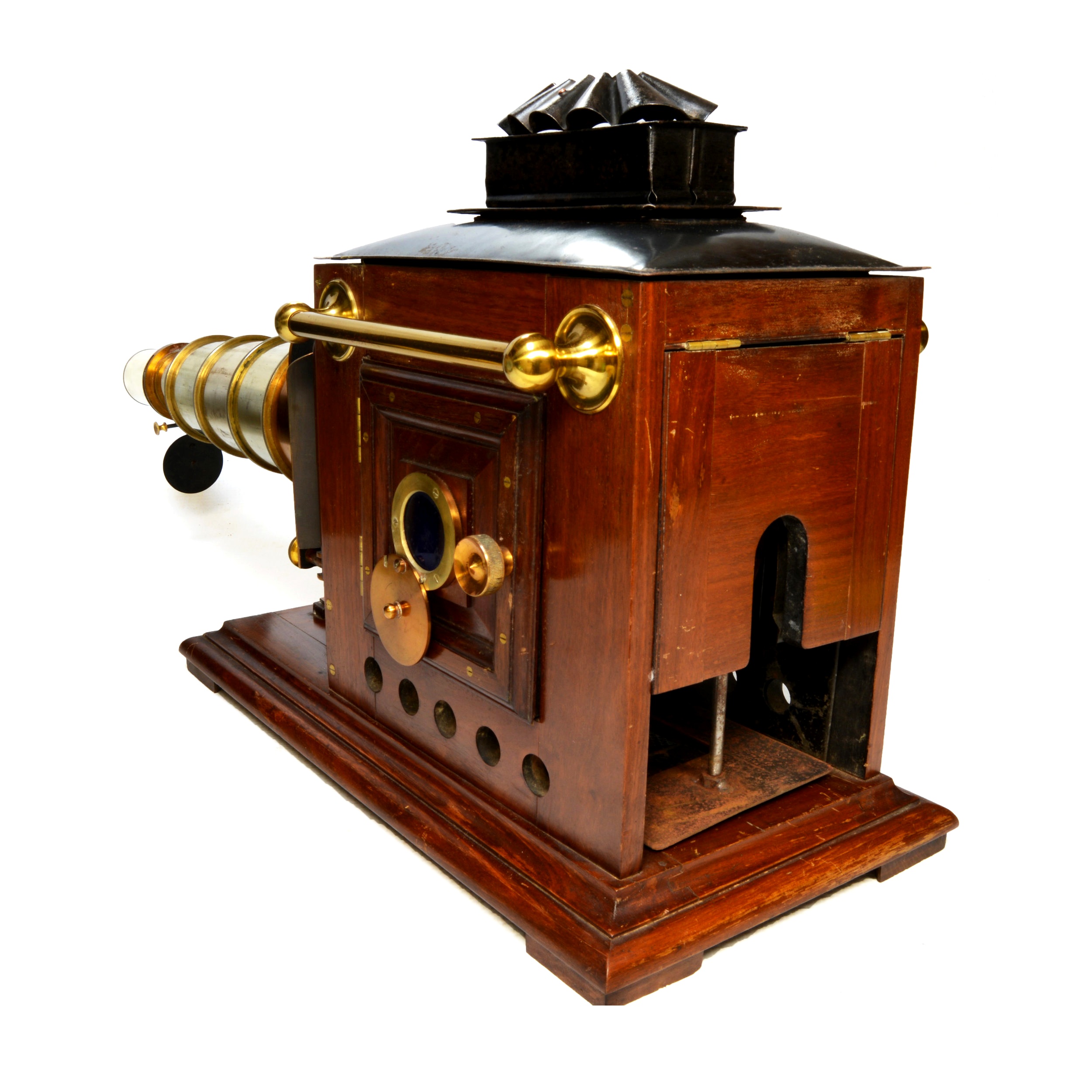 Large mahogany and brass magic lantern