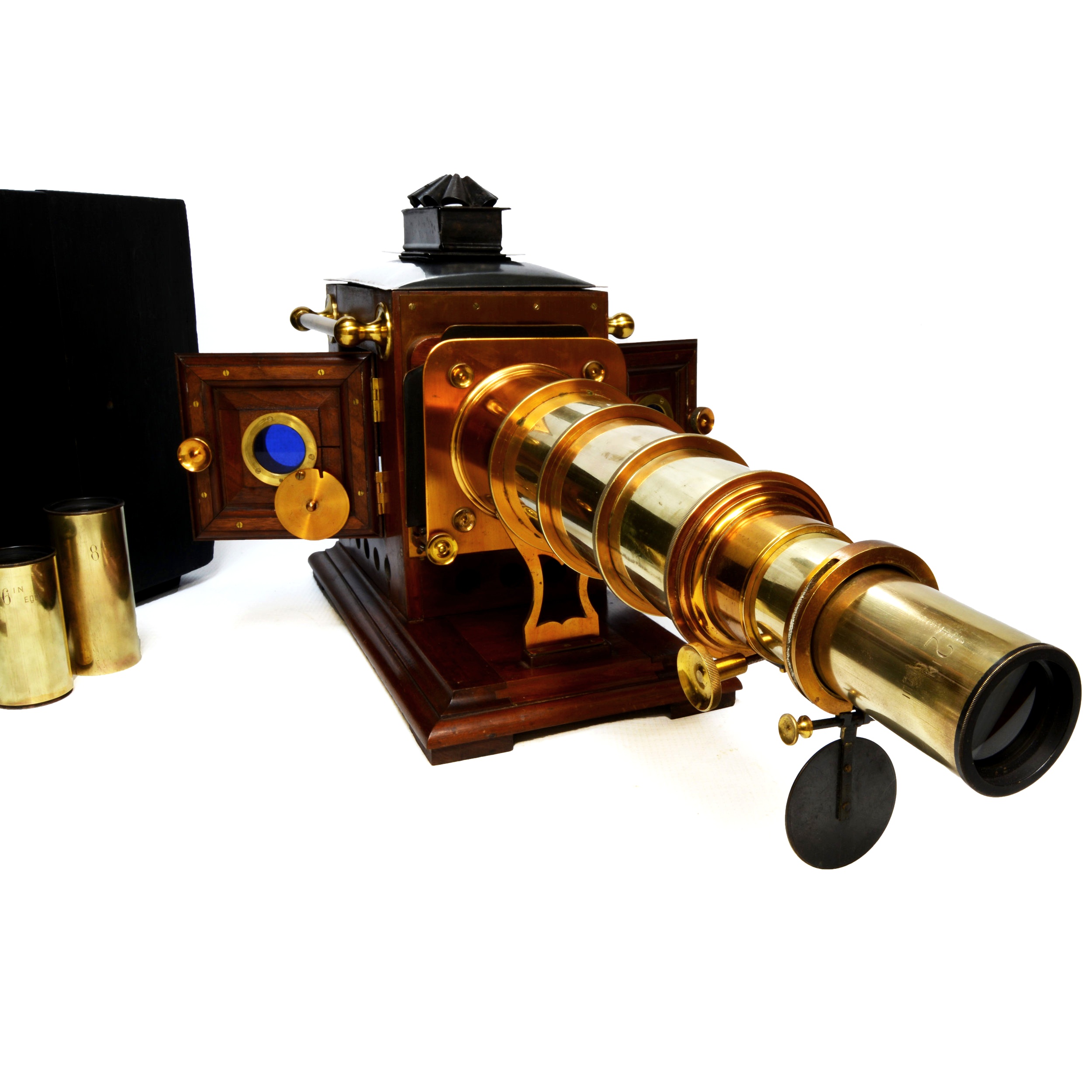 Large mahogany and brass magic lantern