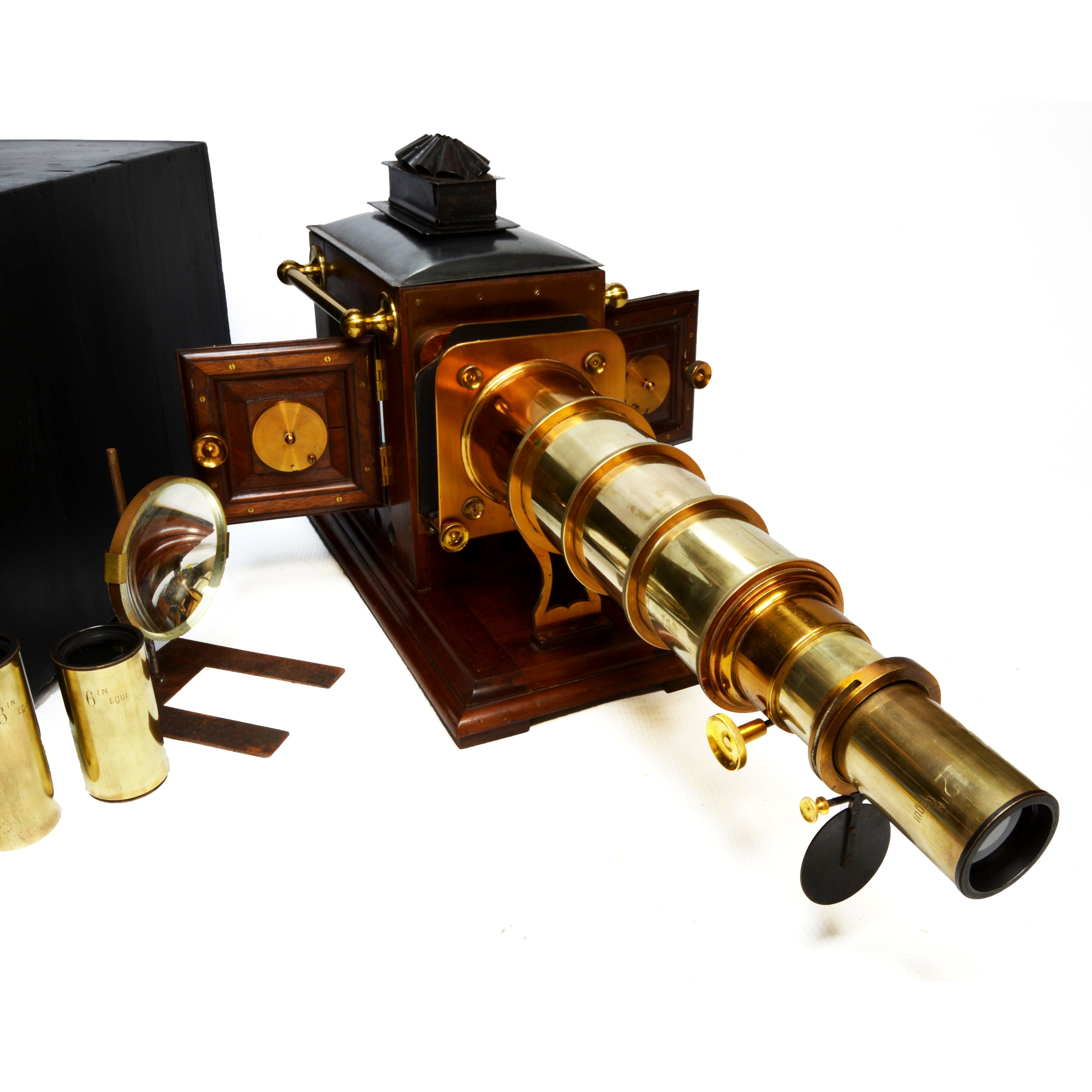 Large mahogany and brass magic lantern