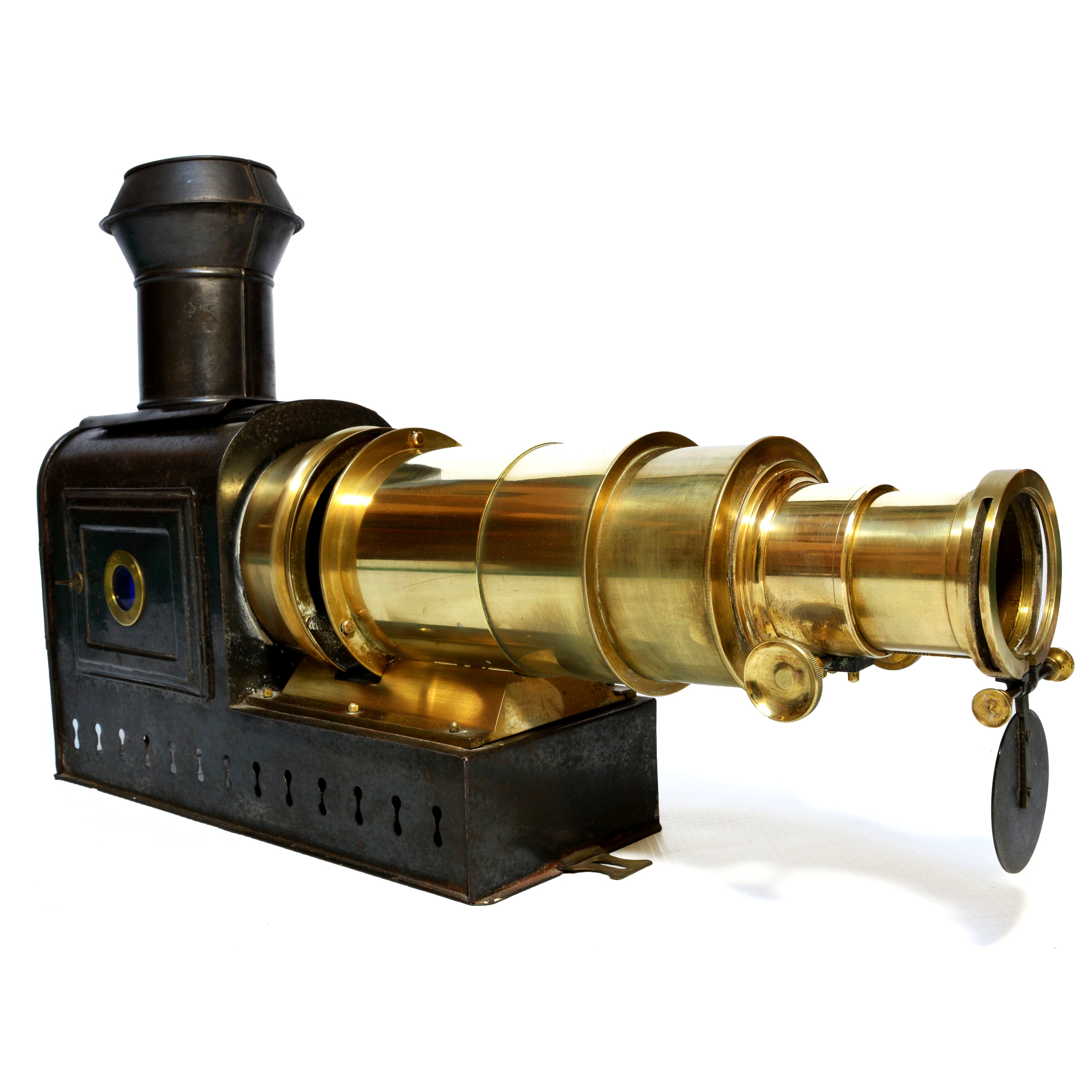 Antique magic lantern in tinplate and brass