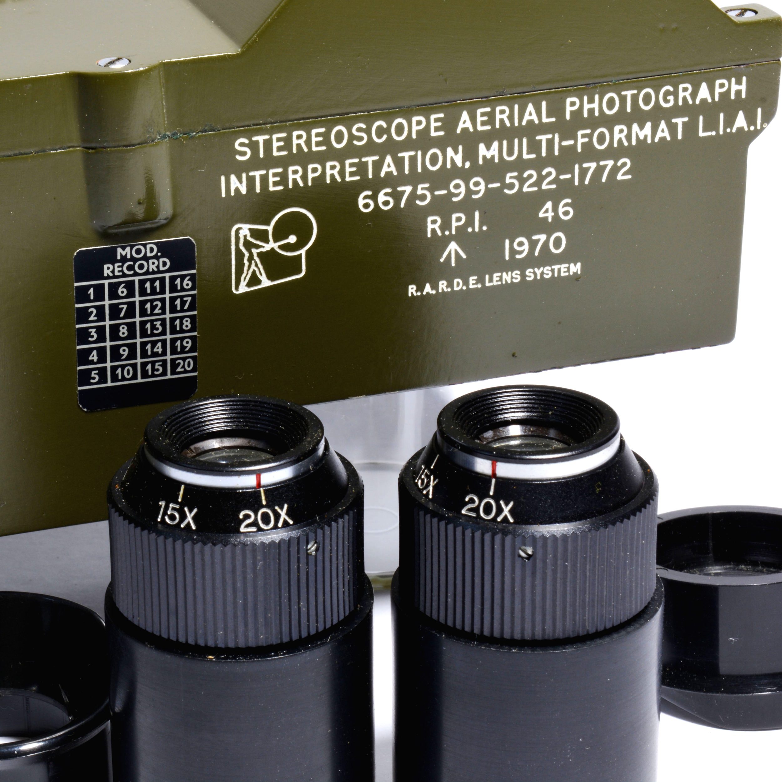 Stereoscope for air photo interpretation, makers marks