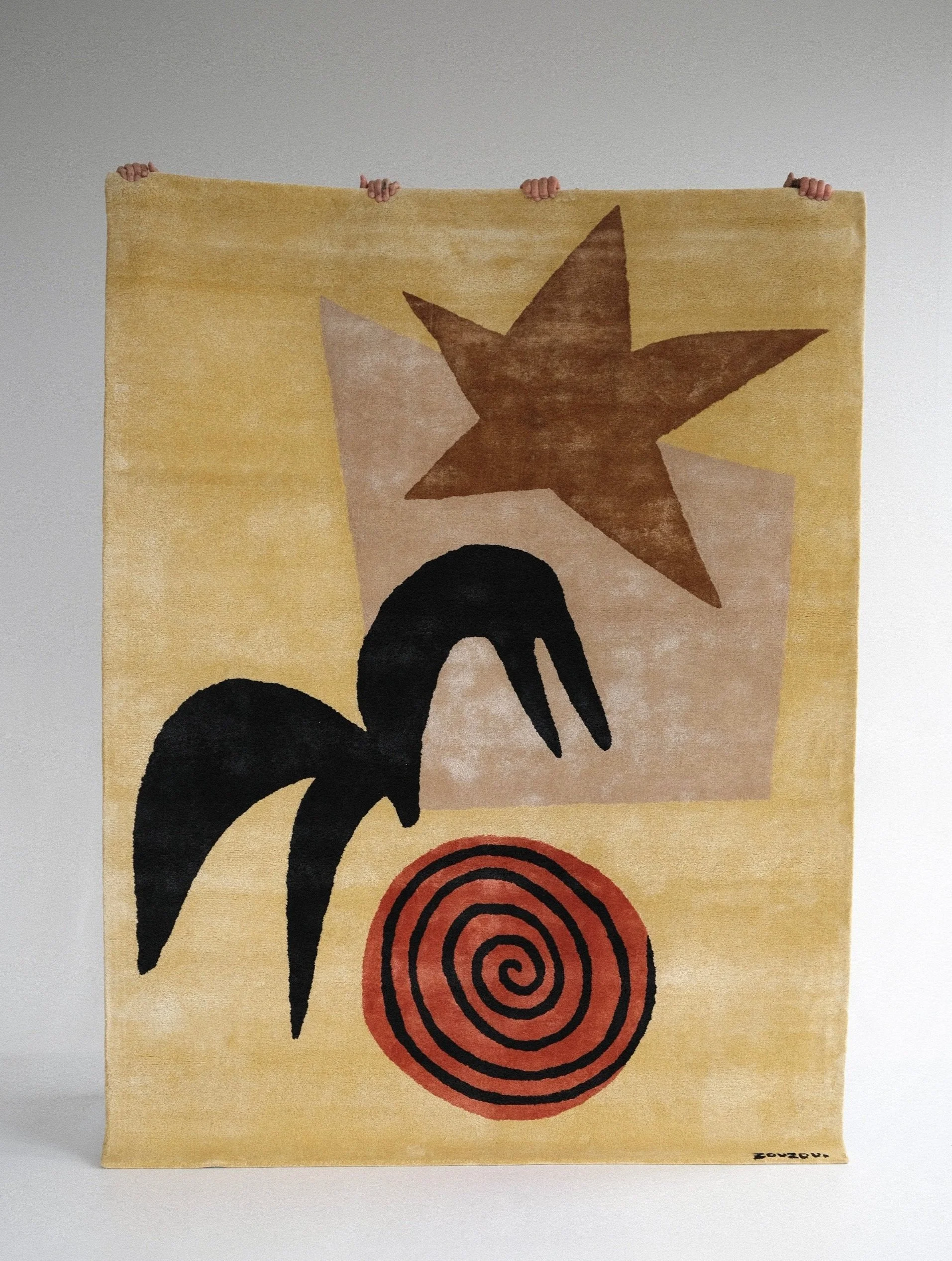 Butter swirl abstract hand-tufted rug in bamboo silk or New Zealand wool, with bold graphic motifs and a soft gold base, suited to artistic interiors across Australia, the UK, UAE, US, and France