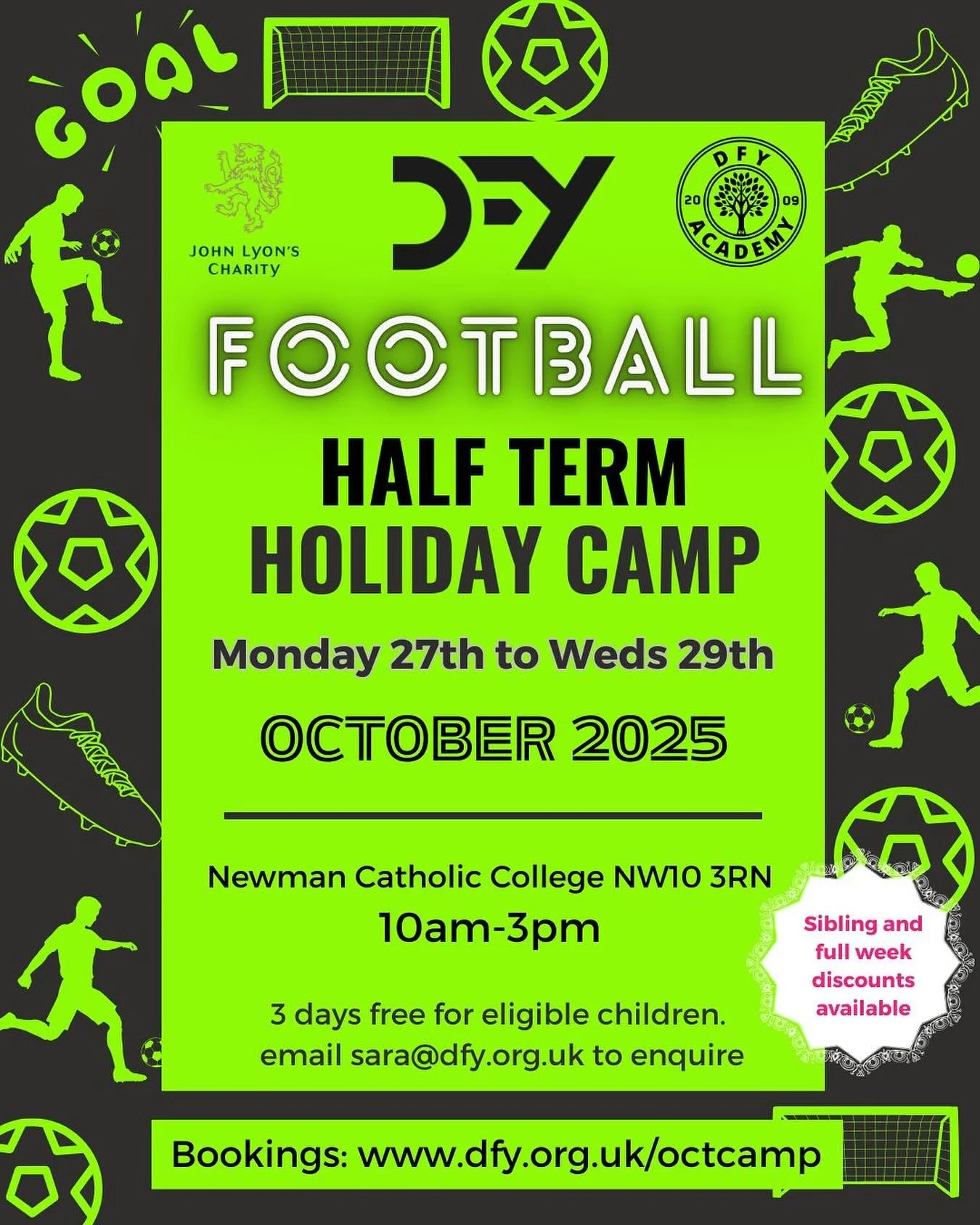 We are excited to have opened bookings for our Half Term football camp at Newman Catholic College. 3 days of football fun with our awesome DFY Academy professional coaches!
Visit www.dfy.org.uk/octcamp to book in or click the linkinbio. 
⚽️❤️🏆⚽️
@df