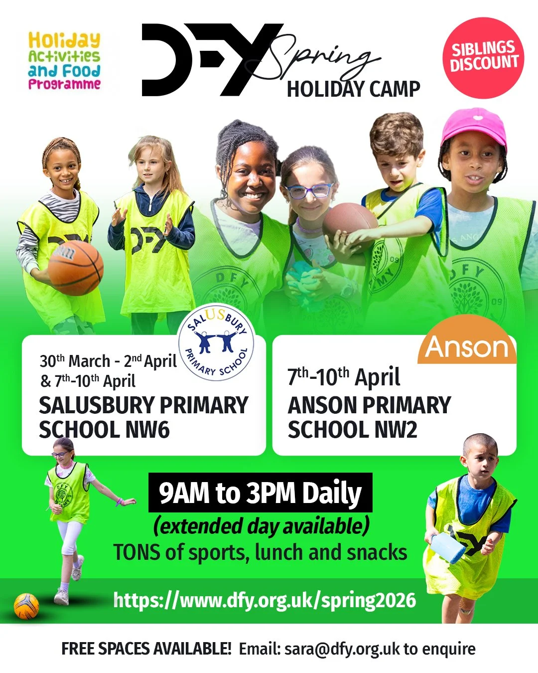 Bookings for the DFY Sports Spring Camp are now open 🎉  and our early bird discount is live 🐥 
Operating from 📍@salusburyprimaryschool and 📍 @ansonprimary we will be offering our range of fantastic sports taught by professional coaches! 
Football