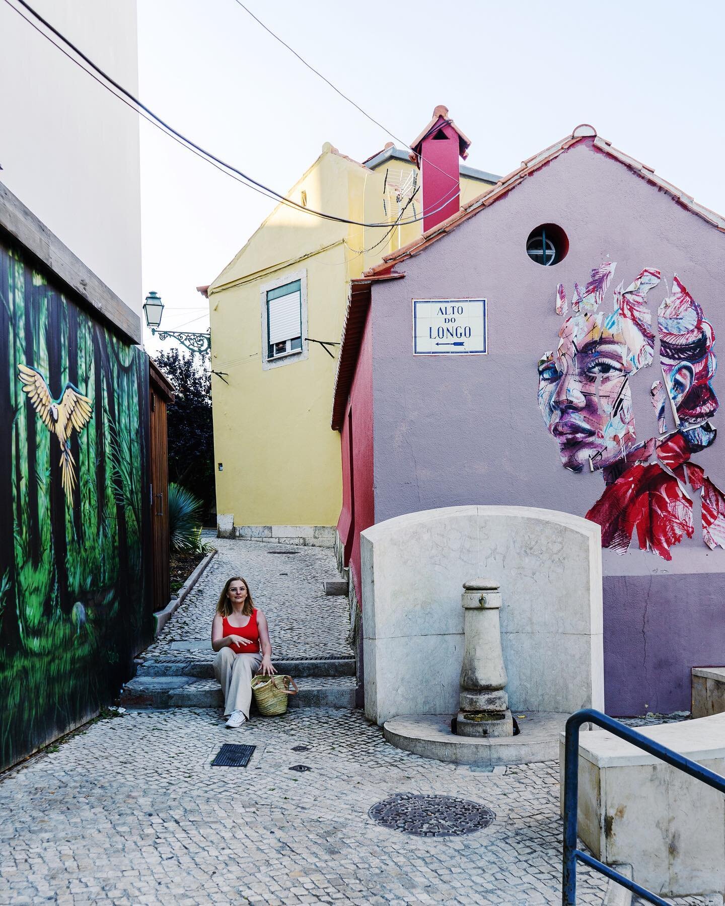 Away from museums and art galleries, seeking out its street art is another way of exploring and discovering a city. 

Like this charming alleyway in Bairro Alto neighbourhood of Lisbon with its candy colours houses adorned with beautiful artworks: po