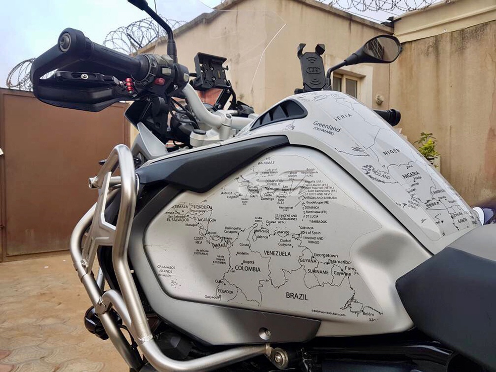 BMW R1200 1250 GS LC ADVENTURE 2014 Onwards BMW World Stickers and Decals Left Side View Stunning View Look Black Map Transparent Decals On White All Over