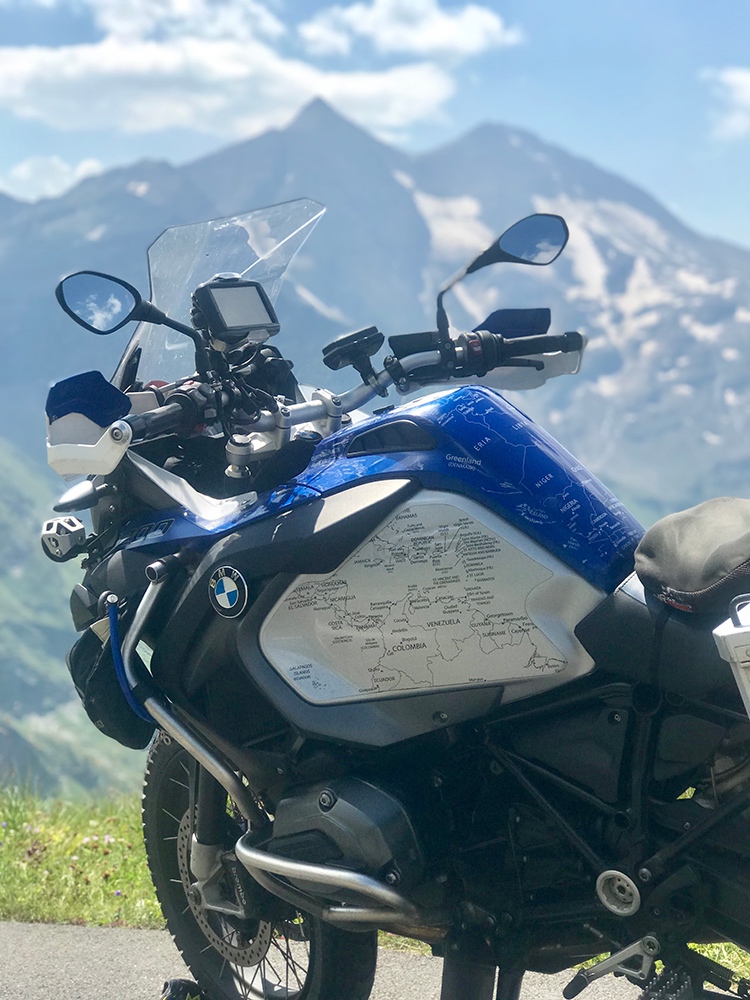 BMW R1200 1250 GS LC ADVENTURE 2014 Onwards Bmw World Stickers Whole View Stunning Look Over Mountains White Map Transparent Decals On Blue On Adventure Trip