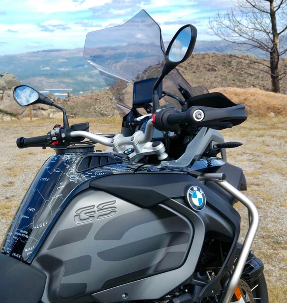 BMW R1200 1250 GS LC ADVENTURE 2014 Onwards BMW World Stickers Side Tank Look White Map Decals On Black Mountain View (Copy)