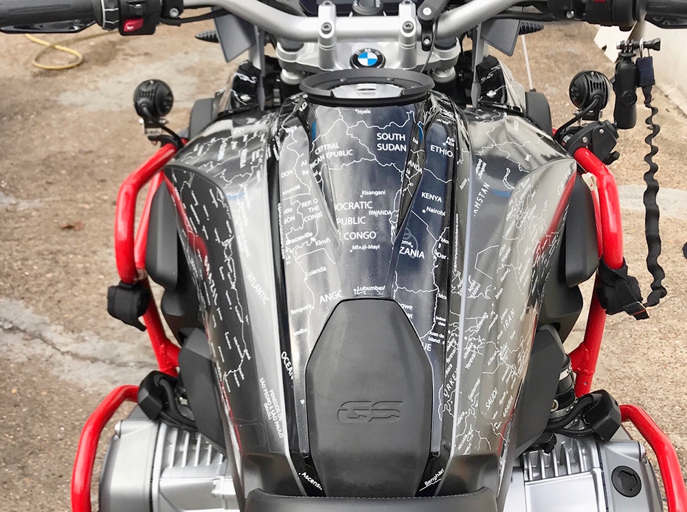 BMW R1200 1250 GS LC 2017 Onwards BMW World Stickers and Decals Stunning Tank Top Combination White Map On Black Grey