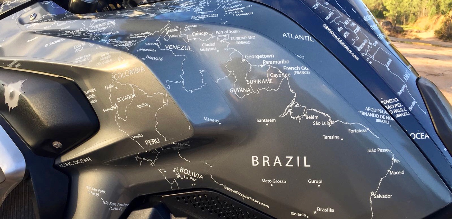 BMW R1200GS LC 2013 to 2016 BMW World Stickers And Decals Side Left Close Up View White Map Transparent on Blue Navy Grey Motorcycle