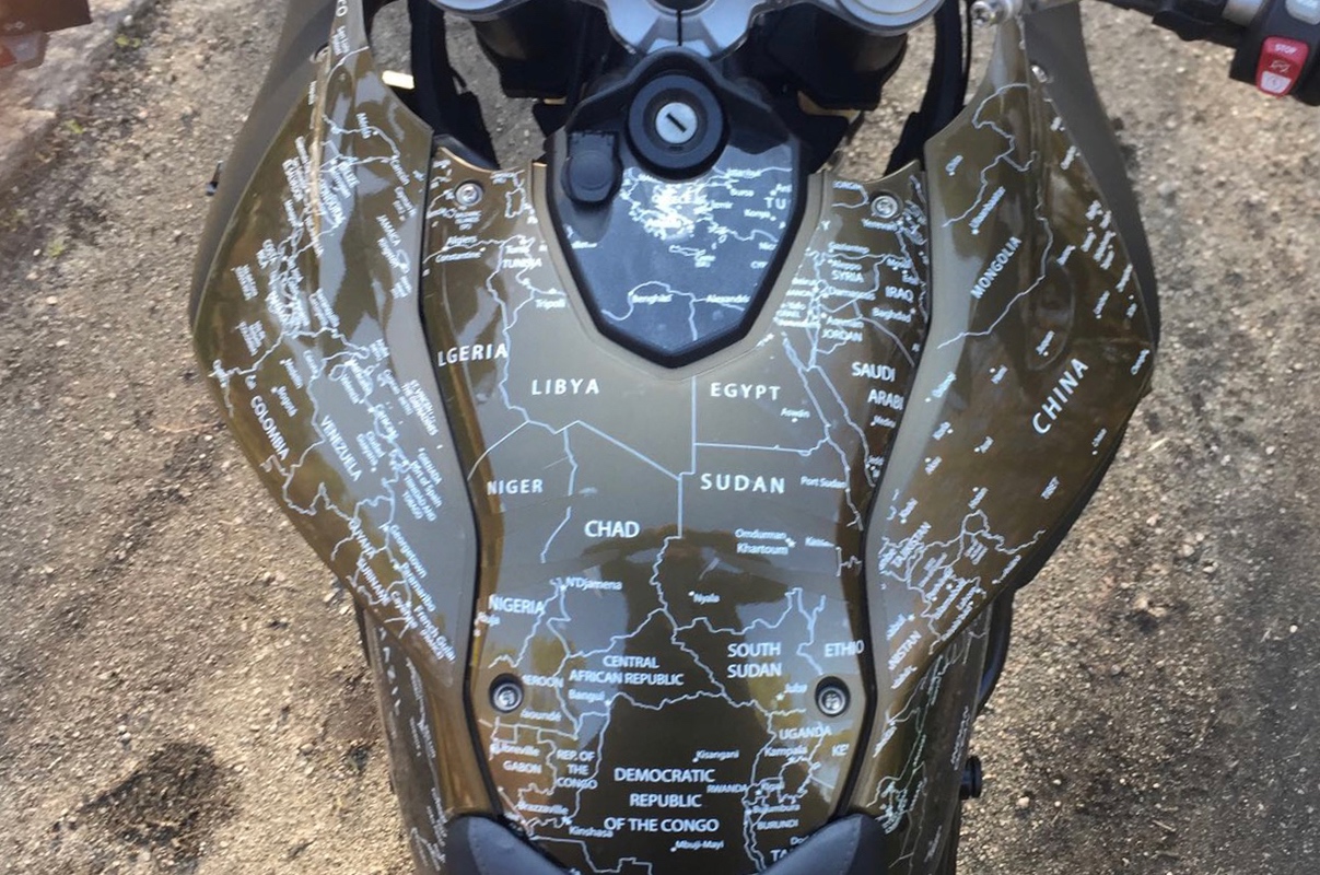 BMW F800 GS 2013 to 2017 BMW World Stickers and Decals Amazing Aerial Picture View Tank Top Picture White Map Transparent Decals On Kalamata Colour