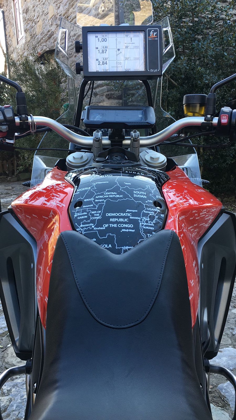 BMW F800 GS ADVENTURE 2013 to 2017 BMW World Stickers and Decals Full Tank Top View White Map Transparent Decals On Red Black