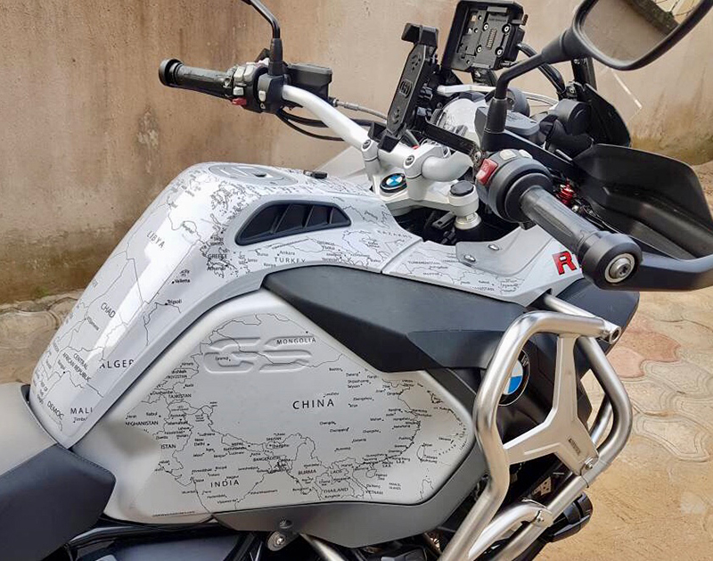 PPF Black Map on BMW R1200 1250 GS LC ADVENTURE 2014 Onwards BMW World Stickers/Decals Right View Top Look Black Map Transparent Decals On White