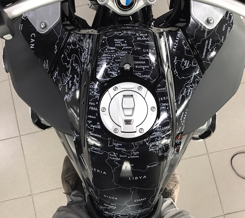 PPF White Map on BMW R1200 1250 GS LC ADVENTURE 2014 Onwards BMW World Stickers/Decals Top View White Map Transparent Decals On Black