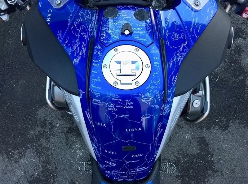 PPF White Map on BMW R1200 1250 GS LC ADVENTURE 2014 Onwards BMW World Stickers/Decals Top View White Map Transparent Decals On Blue