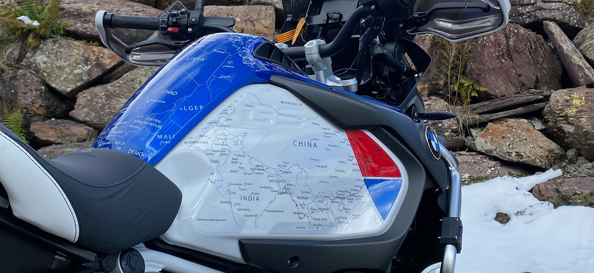 BMW R1250GS LC Adv Rallye/ 40 years 20-on Tank World Map Stickers Decals  Graphic by BMWworldstickers — BMW GS/ RT Protection Film Tank Map Decals  Stickers Graphics