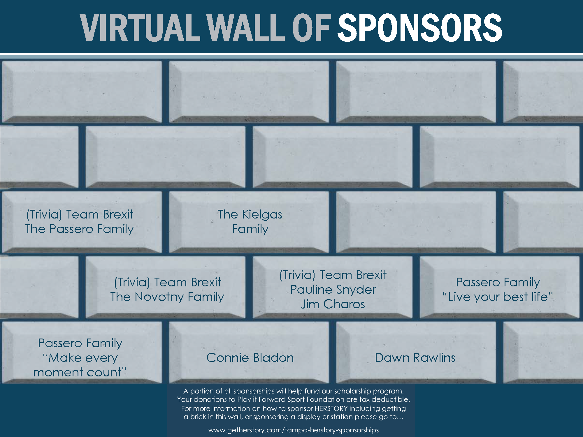 The names of incredible people who have supported the HERSTORY museum are memorialized with the above virtual bricks!