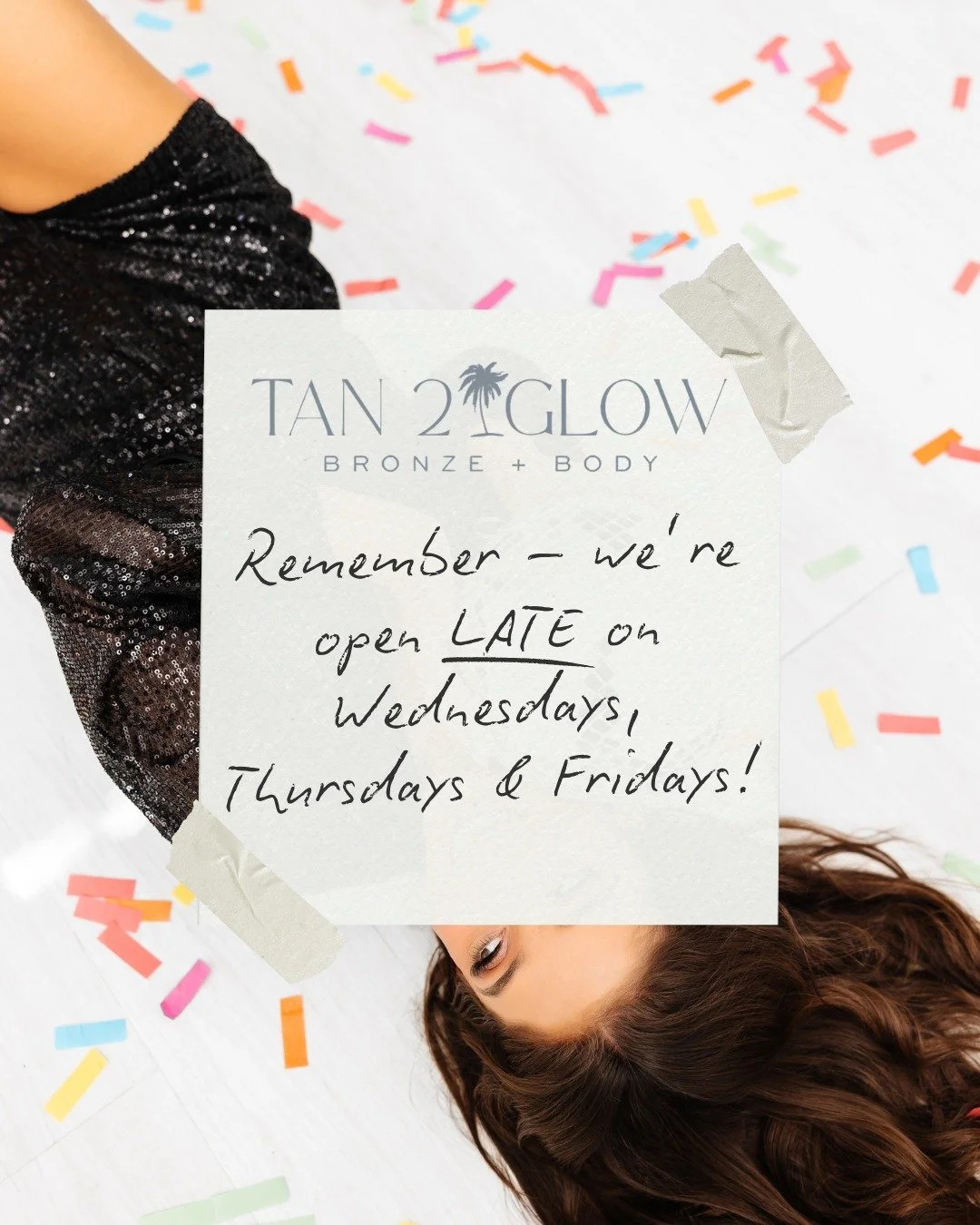 Just a friendly reminder that we're open LATE on Wednesdays (til 8pm), Thursdays (til 8pm), and Fridays (til 7pm). And we still have availability this week! 

Let our expert sunless tanning artists deliver those gorgeous, natural-looking glows just i