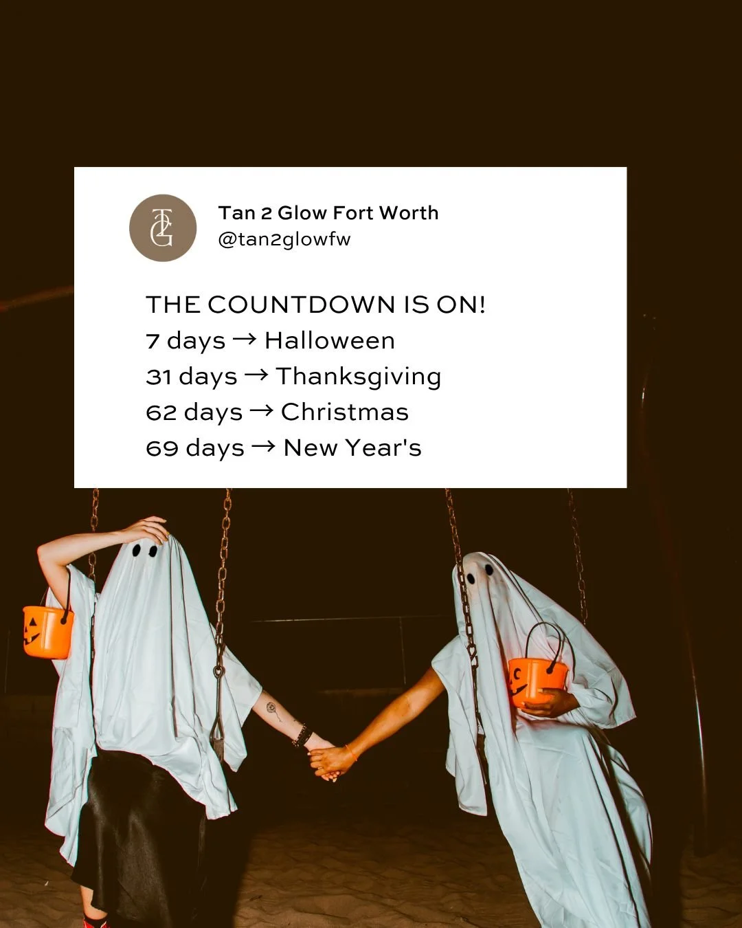 Four holidays in 10 weeks &amp; you'll want to look good for every one! 👻

Our extended fall hours give you more appointment options:

Monday ➡️ 10am&ndash;2pm
Tuesday ➡️ 10 am&ndash;5pm
*Wednesday ➡️ 10am-8pm
*Thursday ➡️ 9am-8pm
*Friday ➡️ 9am-7pm