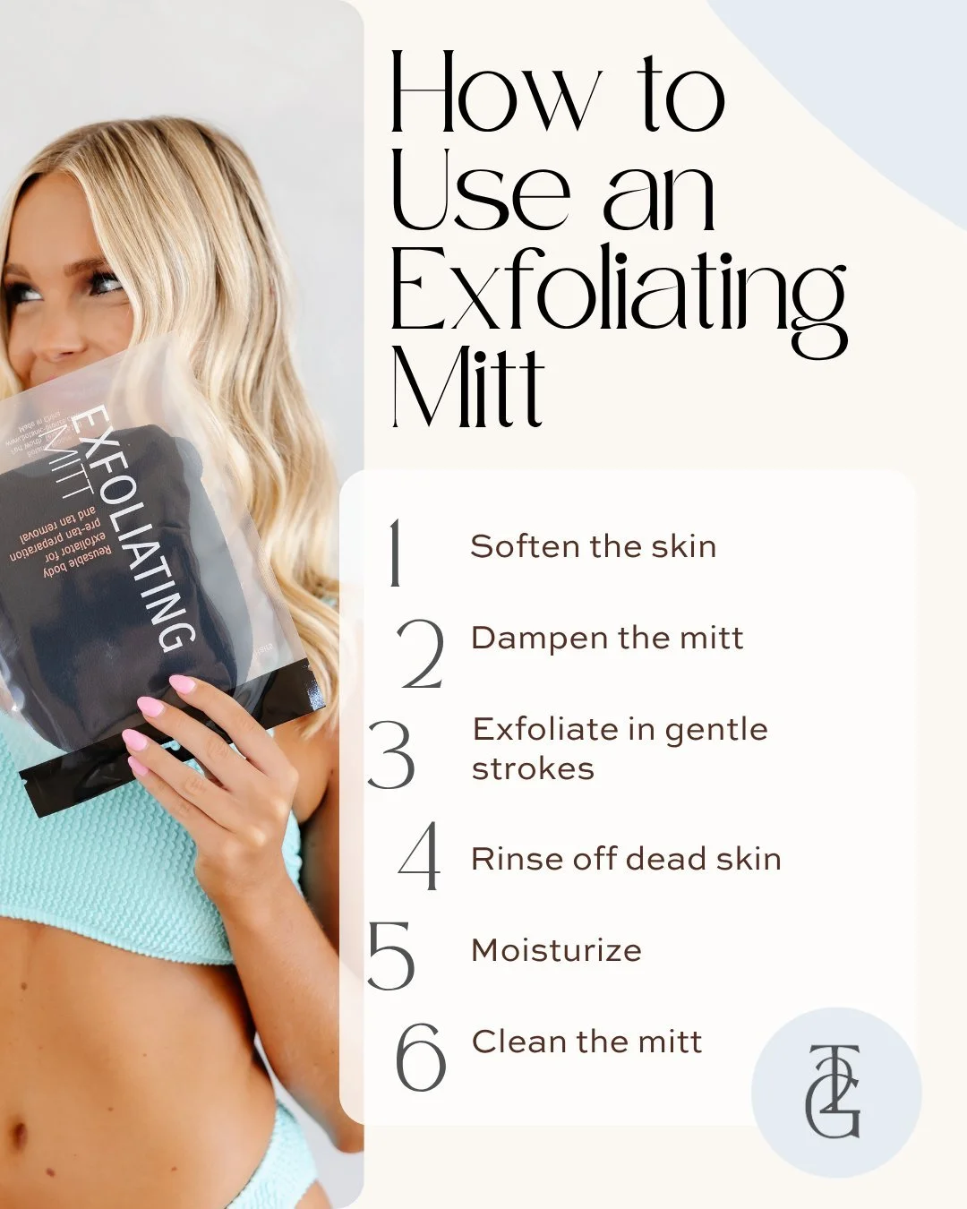 Exfoliating before your spray tan is key to a gorgeous, long-lasting glow. 

And we've recently been getting a lot of questions about how to use your exfoliating mitt! 

Here's a little step-by-step... 

1️⃣ Take a warm shower or bath (aim for at lea