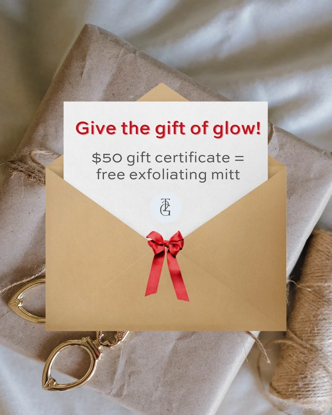 Holiday shopping hack: for every $50 in gift certificates you purchase, you will receive a FREE exfoliating mitt! 🎁

Give someone the gift of a perfect spray tan AND the prep tool they need to make it last longer. It's basically two gifts in one.

(