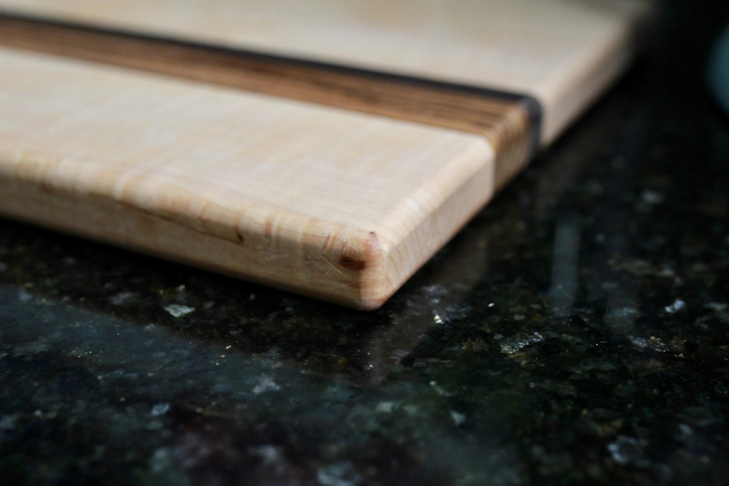 Handmade Curly Maple Cutting Board with Accent Strip