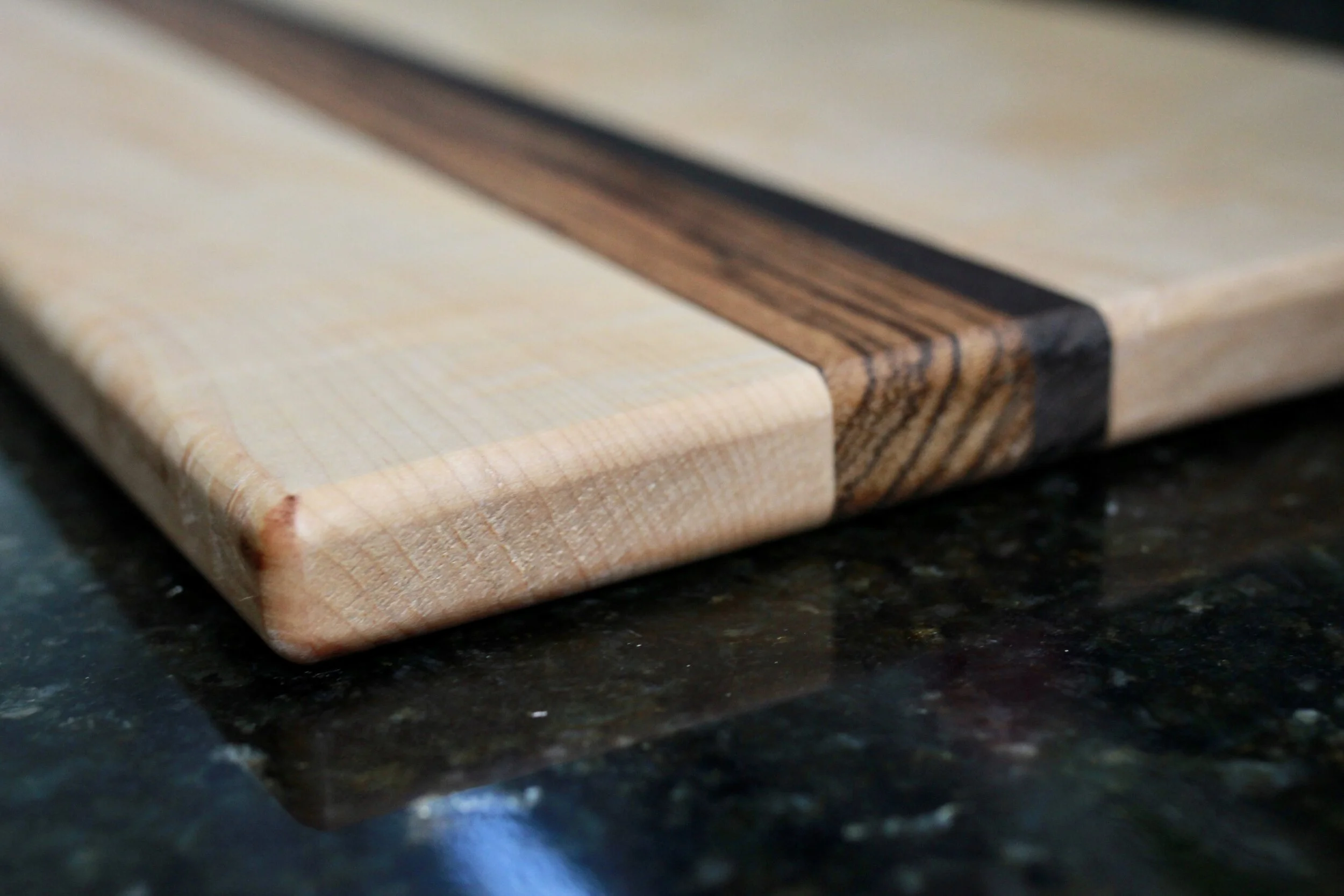 Handmade Curly Maple Cutting Board with Accent Strip