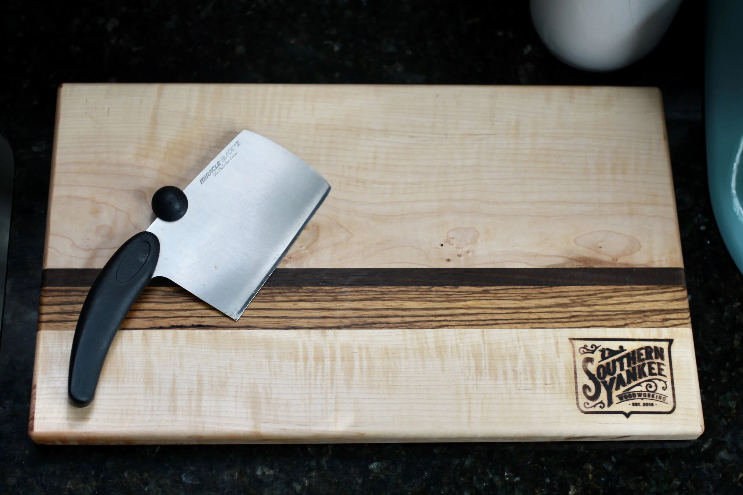 Handmade Curly Maple Cutting Board with Accent Strip
