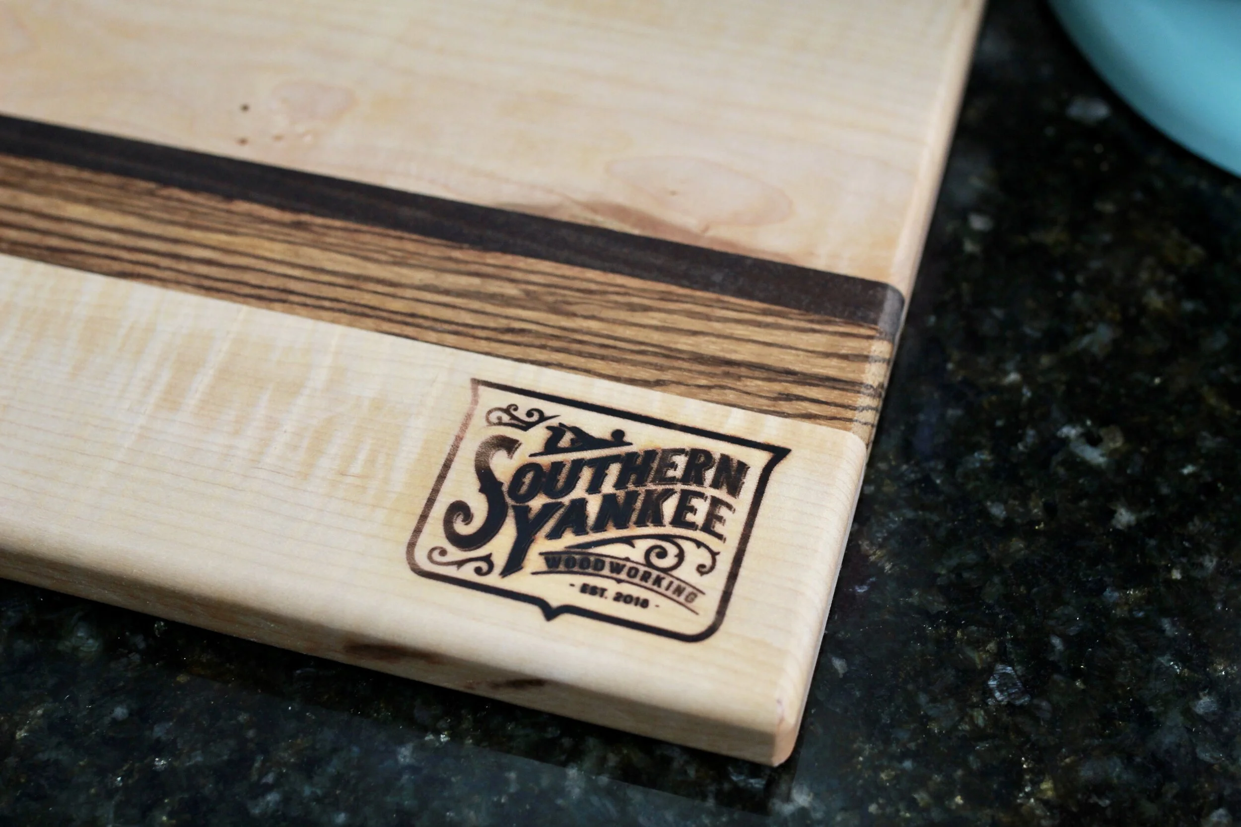 Handmade Curly Maple Cutting Board with Accent Strip