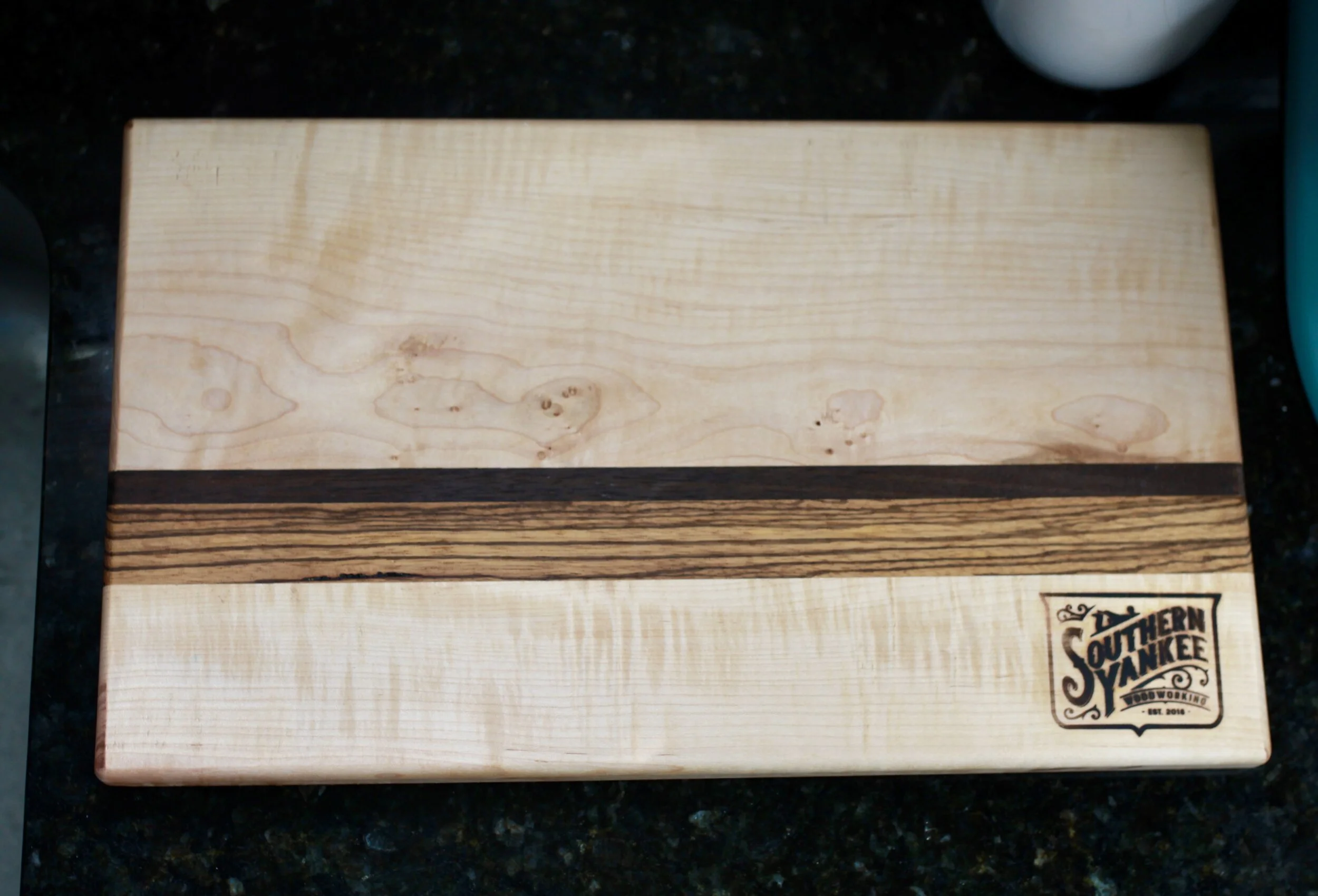 Handmade Curly Maple Cutting Board with Accent Strip