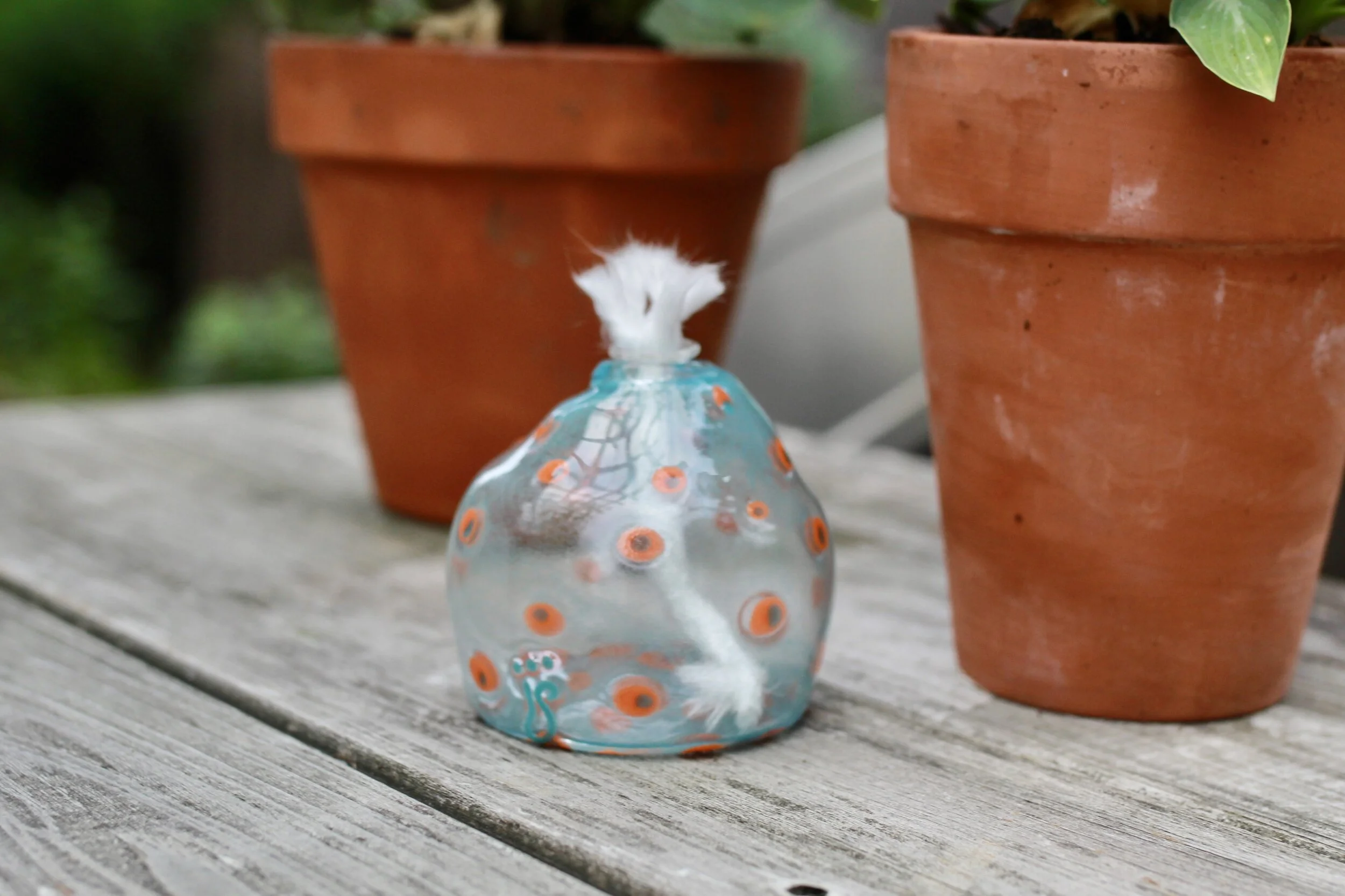 Handmade Glass Orange Polka Dotted Candle