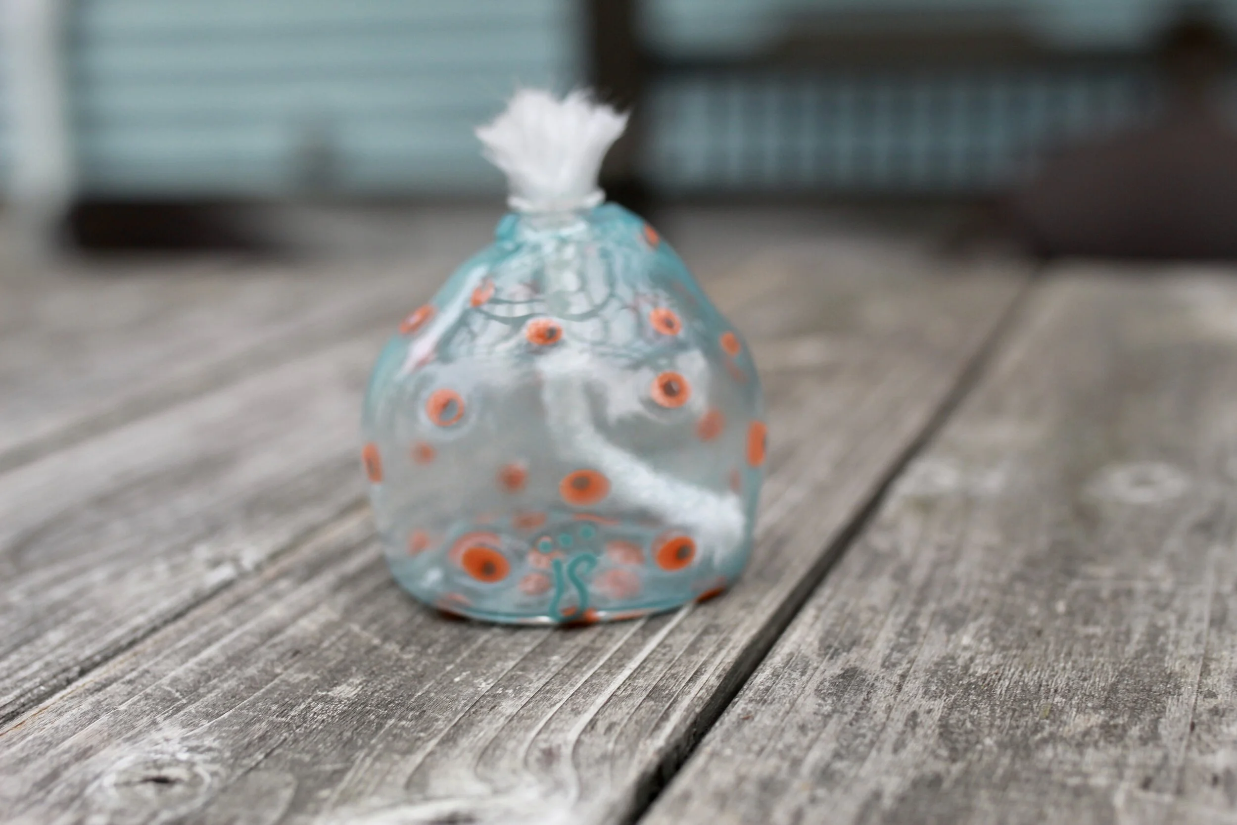 Handmade Glass Orange Polka Dotted Candle