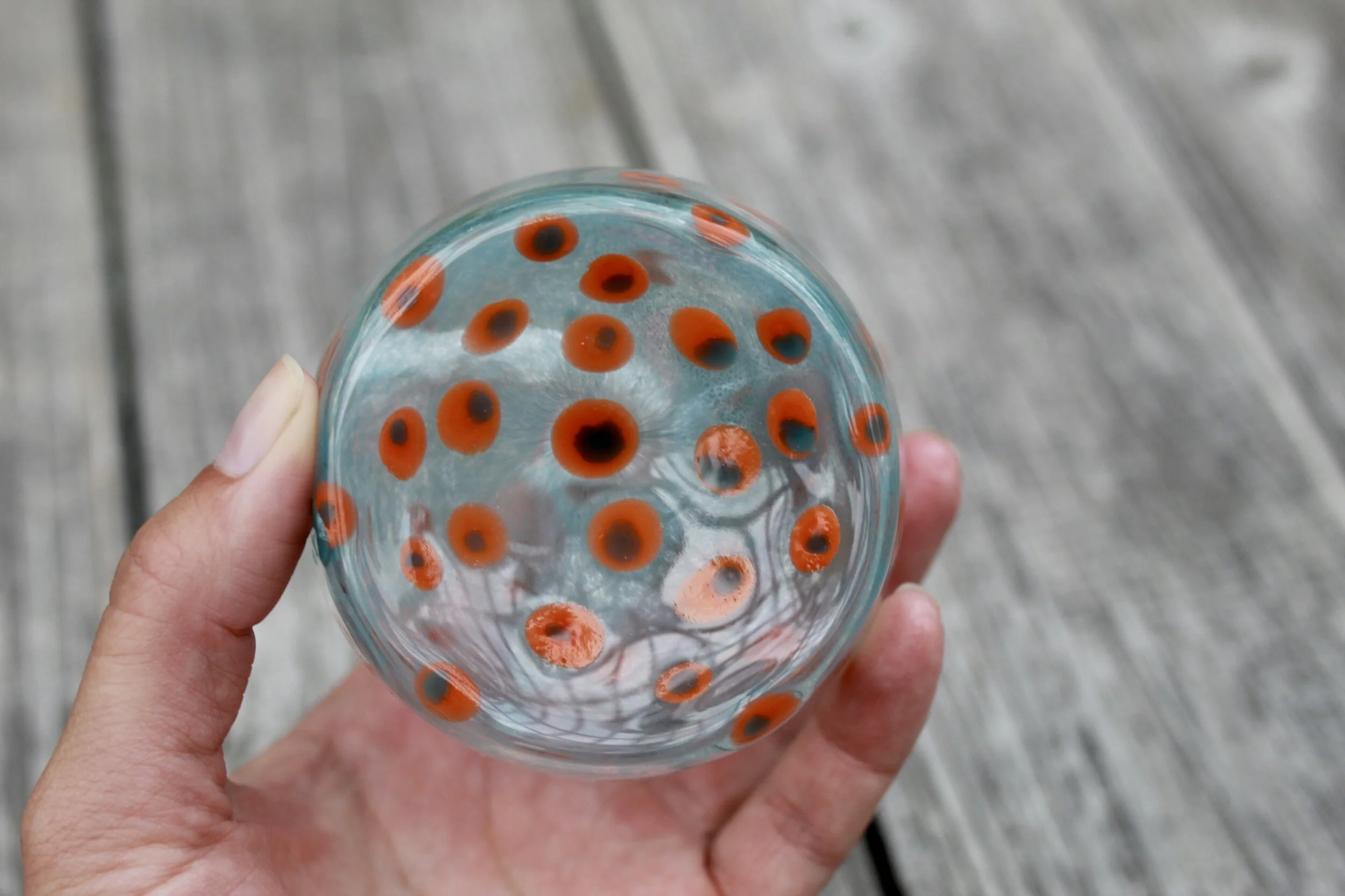 Handmade Glass Orange Polka Dotted Candles