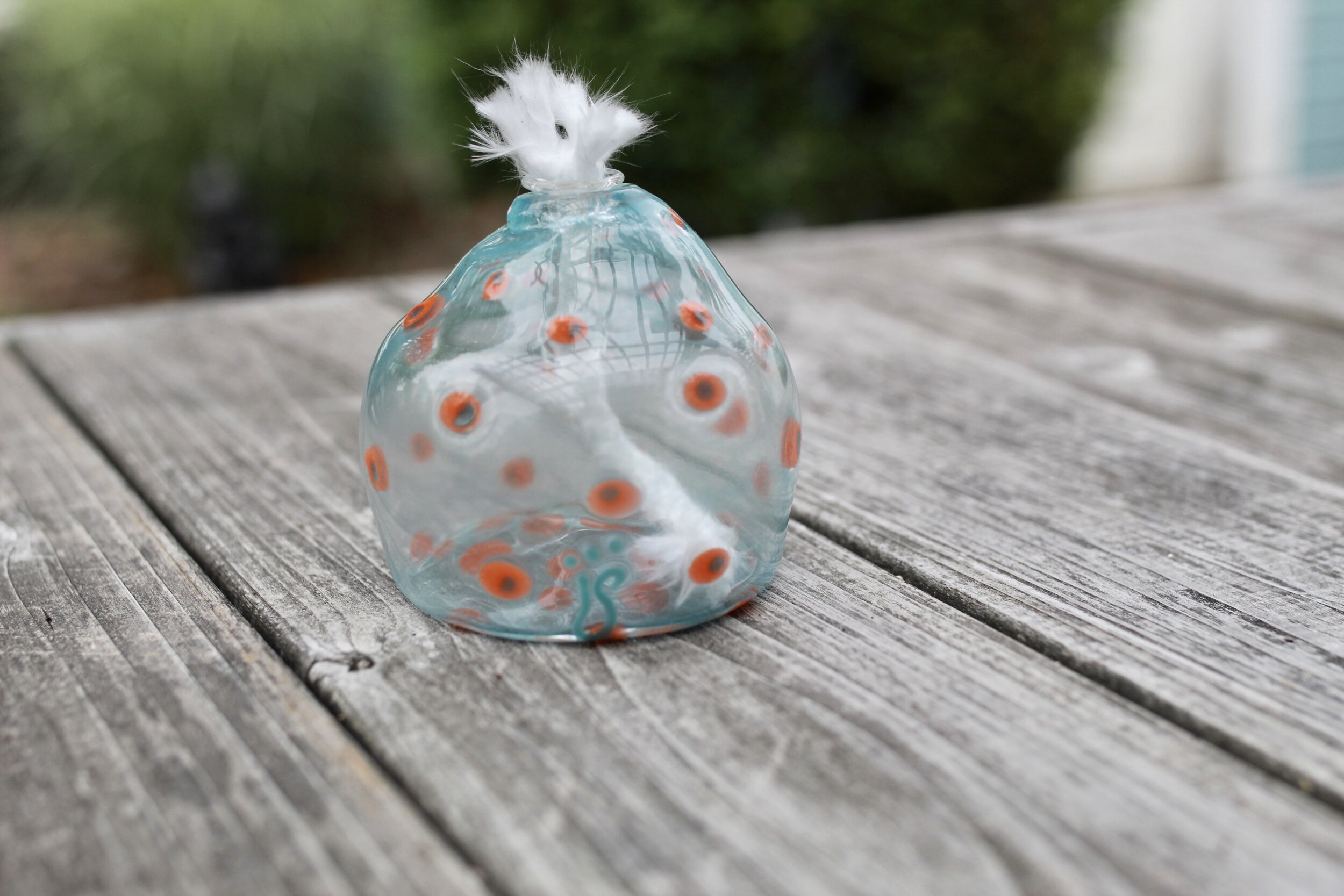 Handmade Glass Orange Polka Dotted Candle