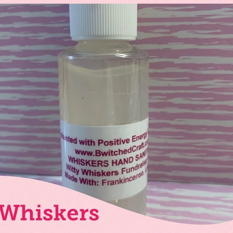Whiskers Hand Sanitizer: Made with pure aloe vera gel, witch hazel, and Lavender and Frankincense essentail oils.