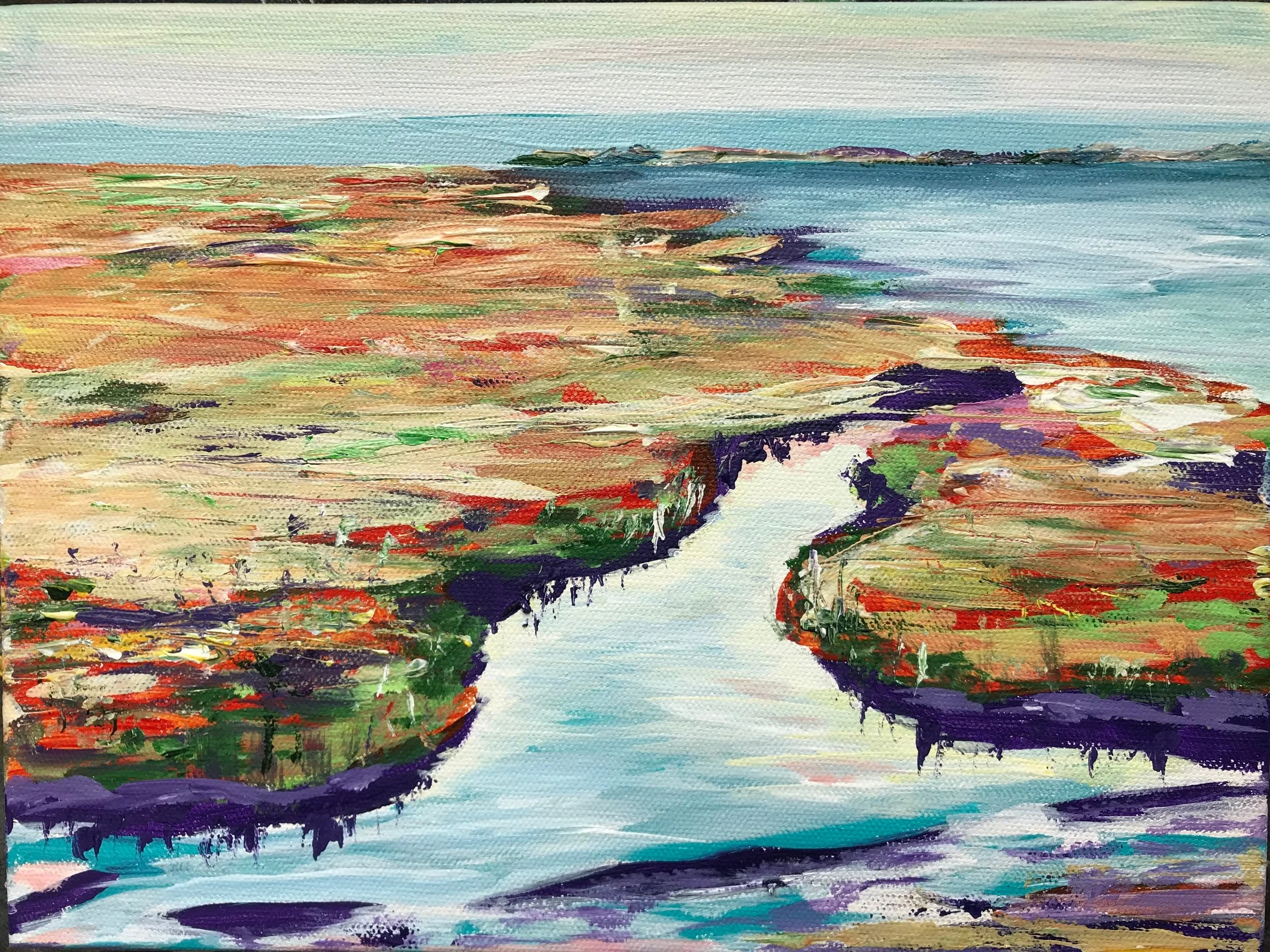   Tidal Creek in Color,  Tessa Parker, 2019.  Acrylic on canvas, 9”x 12” 